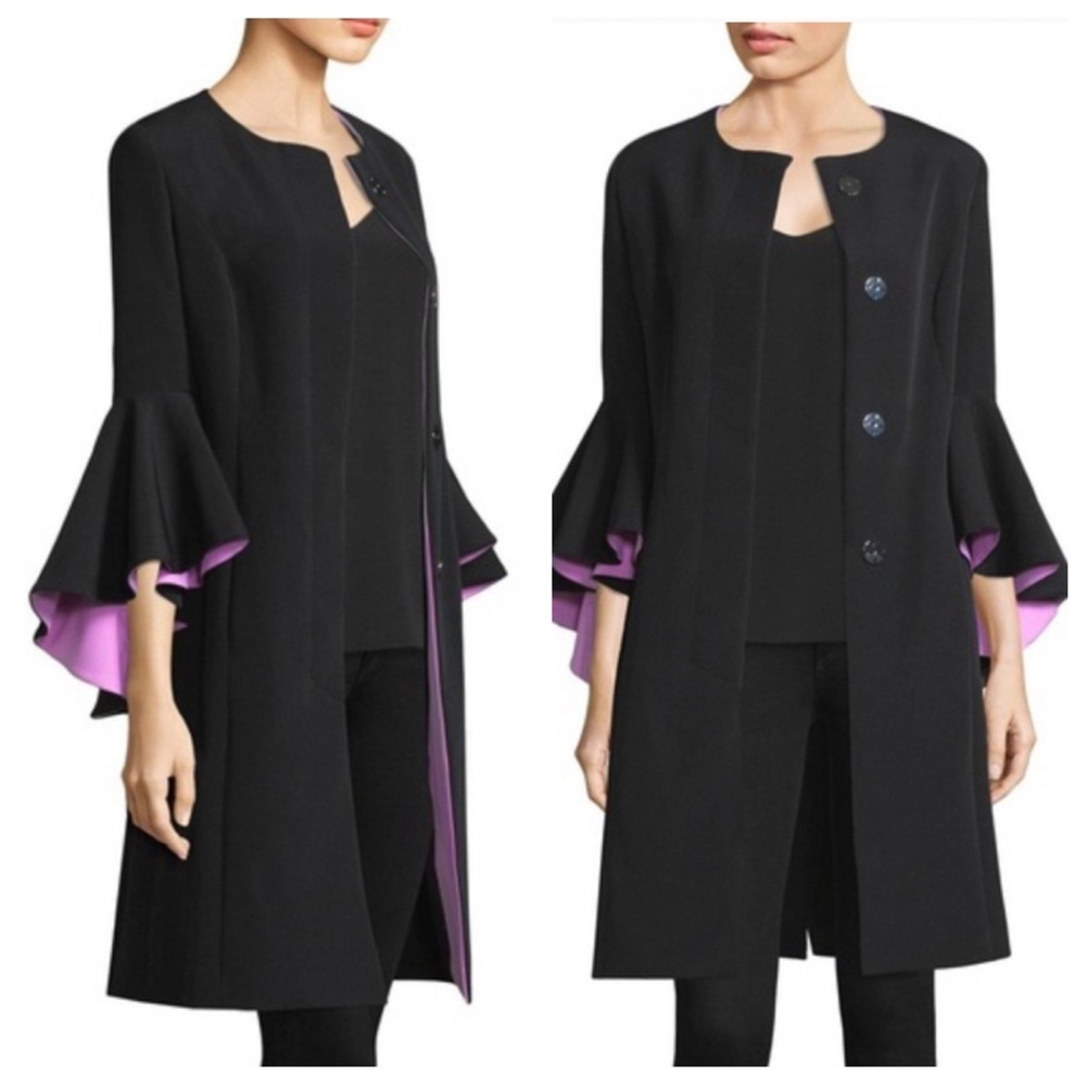 MILLY Selena Ruffled Bell Sleeve Trench Coat